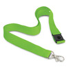 A vibrant green 3D logo lanyard with a clip attachment and a black plastic buckle.