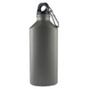 A drink bottle in a sleek grey finish, featuring a secure lid and a carabiner for easy attachment.