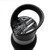 A drink bottle in black with a clear cap and spout, featuring a handle for easy carrying.