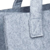 A grey felt tote bag featuring sturdy handles and a simple design with visible stitching details.