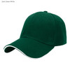 A dark green cap with a white stripe along the brim and a logo on the front.