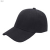 A black six-panel heavy cotton cap featuring a logo, designed for headwear.
