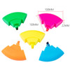 A set of circular highlighters in green, pink, yellow, orange, and blue, featuring a logo.