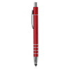 A red metal stylus pen with a shiny chrome tip and accents, featuring a clip for easy attachment.