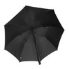 A black umbrella featuring a sturdy frame and handle, suitable for leisure and outdoor activities.