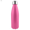 A pink stainless steel drink bottle with a shiny silver lid and a smooth surface. It features a logo on the side.