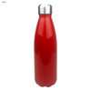 A drink bottle in shiny red stainless steel with a silver screw-on lid and a smooth finish.