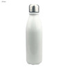 A drink bottle in white aluminium with a stainless steel cap and a smooth surface. It features a logo.