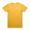 A plain yellow t-shirt with a crew neckline, featuring a small logo at the neck area.