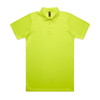 A bright lime green polo shirt with a classic collar and short sleeves, featuring a logo.