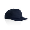 A navy blue cotton cap with a flat brim and a logo on the front.