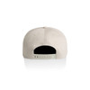 A beige cotton cap with a snapback closure and a logo on the back.