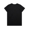 A black V-neck T-shirt with a plain back, featuring a minimalistic design and a logo.