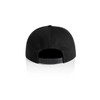 A black cap featuring a snapback closure at the back and a smooth finish. It has a logo on the side.