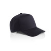 A dark navy cap with a structured design and curved peak, featuring a logo on the front.