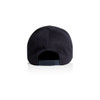 A navy cap featuring a fitted style and an adjustable strap at the back. It includes a branding logo.