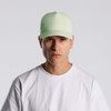 A light green frame nylon cap worn by a model in a white t-shirt, featuring a plain design and a logo.