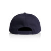 A navy blue cap featuring a back snap closure and a logo on the side.