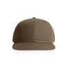 A brown canvas cap with a flat brim and six-panel structure, featuring a logo on the front.