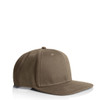 A stock canvas cap in a muted olive green colour with a structured design and flat brim. Features a logo on the side.