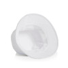 A white Terry Bucket Hat with a soft, textured interior and a wide brim. Features a logo on the exterior.