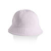 A light lavender bucket hat with a wide brim and stitched detailing. Features a logo on the side.