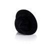 A black brim bucket hat featuring a wide brim and a simple design, with an interior view showcasing its structure.
