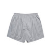Light grey shorts with fine white stripes, featuring an elastic waistband and a simple design. Includes a logo.