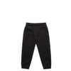 Black track pants for kids with an elasticised waistband and ribbed cuffs. Features a logo on the waistband.