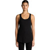 A black racerback singlet with a relaxed fit and a rounded hemline, featuring a small logo.