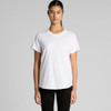 A white t-shirt with a relaxed fit and short sleeves, featuring a subtle logo.