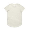 A light green T-shirt with a rounded hem and short sleeves, featuring a subtle logo.