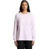 A long-sleeve T-shirt in soft pink, featuring a crew neckline and long sleeves, with a subtle logo.