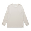 A beige long-sleeve t-shirt with a round neckline and a logo on the label. Features subtle cuffed sleeves.