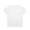A plain white T-shirt featuring short sleeves and a logo on the label.