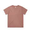 A brown t-shirt with short sleeves and a round neckline, featuring a branding label inside.