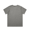 A grey t-shirt featuring a plain back design and a standard fit. It has a logo on the neckline.