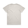 A faded tee in a light colour with a plain back. The fabric has a relaxed texture, featuring a logo.