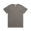 A heavy faded green t-shirt with a crew neck, featuring a logo.