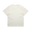 A light cream, heavy faded T-shirt with short sleeves and a plain back design. It features a logo.