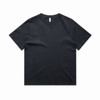 A dark grey, heavy faded t-shirt with a classic crew neck and short sleeves. It features a logo on the label.