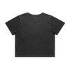 A black cropped T-shirt with short sleeves, featuring a simple back design and a logo.