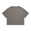 A heavy faded crop tee in a warm grey colour with a simple design and short sleeves. The shirt features a logo.