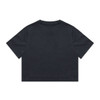 A black heavy faded crop tee with short sleeves and a simple design, featuring a logo on the back.