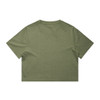 A cropped tee in a faded olive green colour, featuring a plain back with a subtle logo.