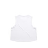 A white crop tank top with wide armholes and a relaxed fit, featuring no visible branding.