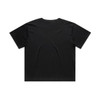 A black crop tee featuring a relaxed fit and short sleeves, with a logo on the back.