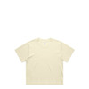 A cropped tee in a light cream colour, featuring a casual, relaxed fit. It includes a logo on the label.
