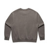 A faded grey crew jumper featuring long sleeves and a round neckline, with a logo on the back.