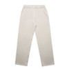 Cream-coloured cuffless track pants with a smooth finish and side pockets, featuring a minimal logo.
